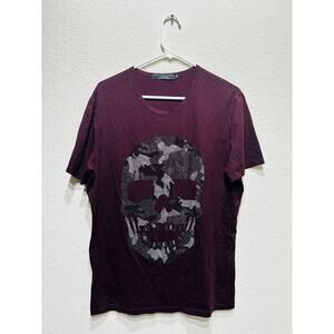 Phillipp Plein Limited Edition Homme Skull T Shirt XXXL Dark Red Rhinestone Camo